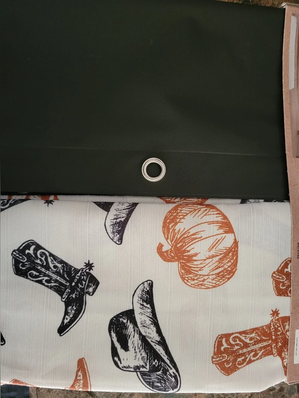 New Wrangler Shower Curtain Set Fall Halloween Boots Hats Pumpkins Beige